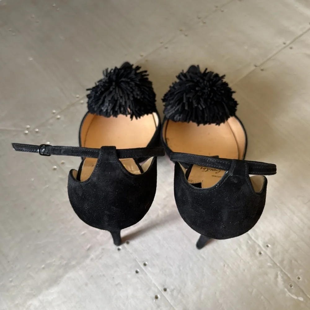 Christian Louboutin tsarou 100mm black suede stiletto pom Pom sz 38